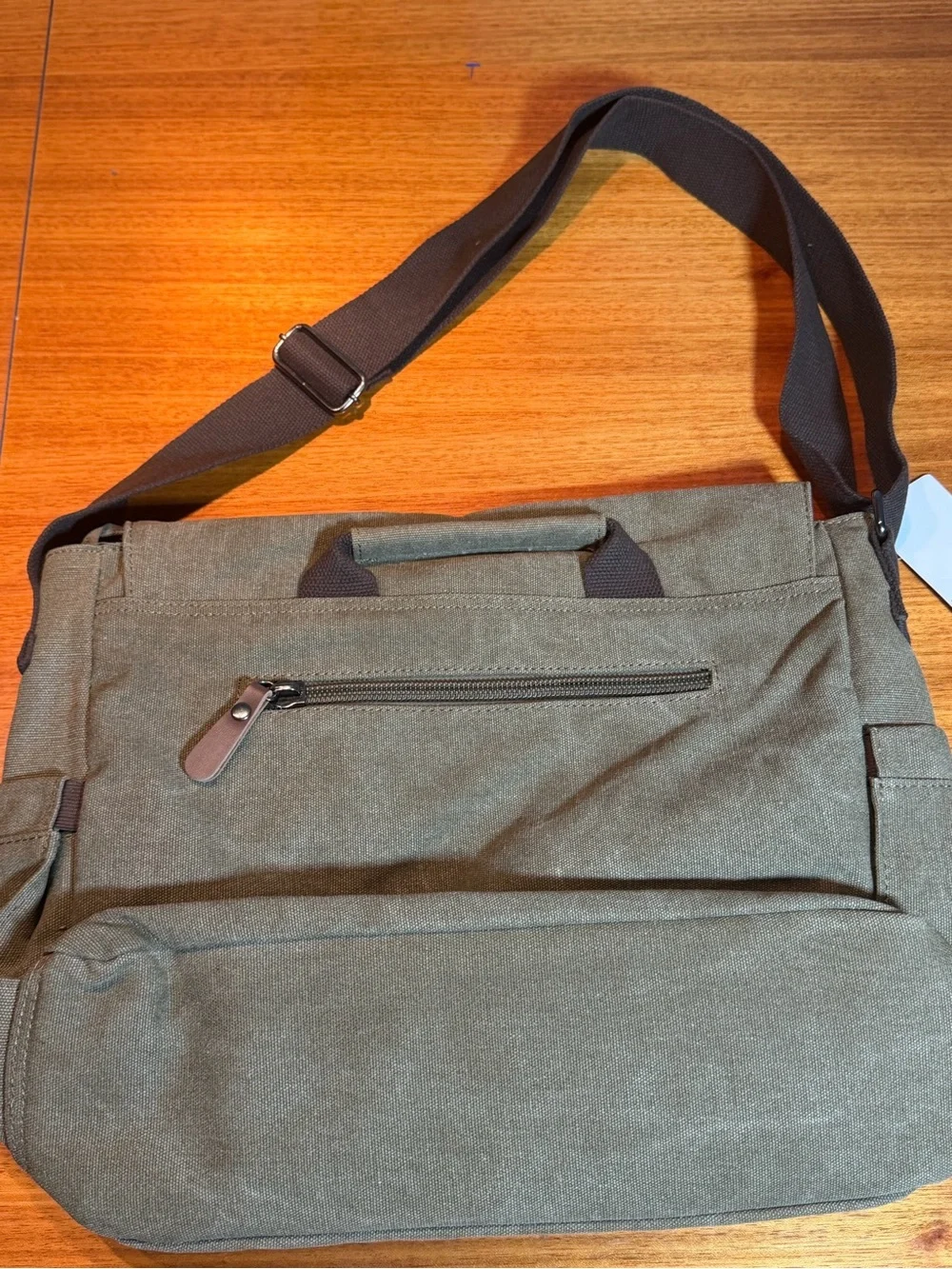 NWT Steve Azar Waxed Canvas Musician’s PC Brief|Messenger Bag in Olive Green